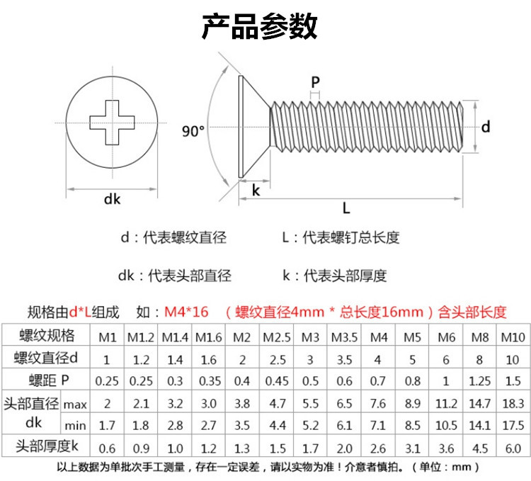 304不锈钢平机螺丝 沉头十字螺丝 沉头螺钉m2 m2.5 m3 m4m5*5/6/8