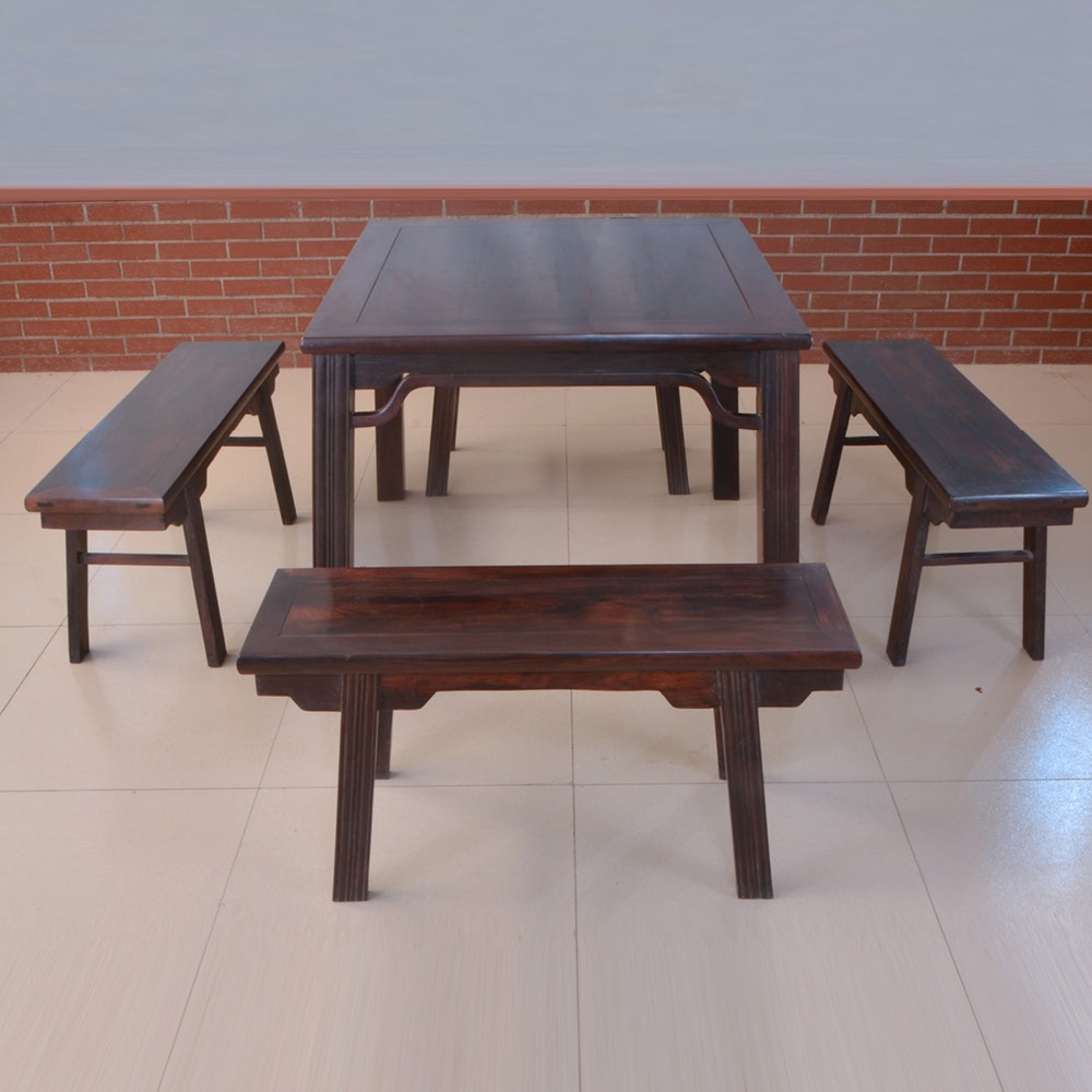 老挝大红酸枝八仙桌正方形餐桌配长凳一桌4凳红木八仙桌