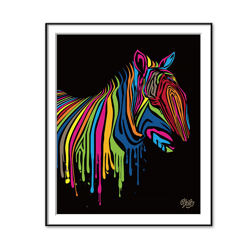 黑底五彩斑马电脑喷绘油画速卖通亚马逊wish装饰画画芯