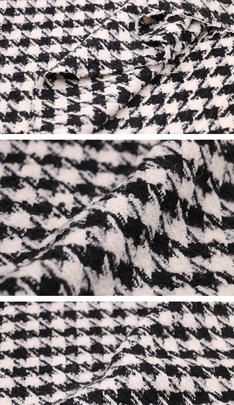 新款粗花呢小香风面料黑白千鸟格编织格子秋冬大衣外套毛呢面料