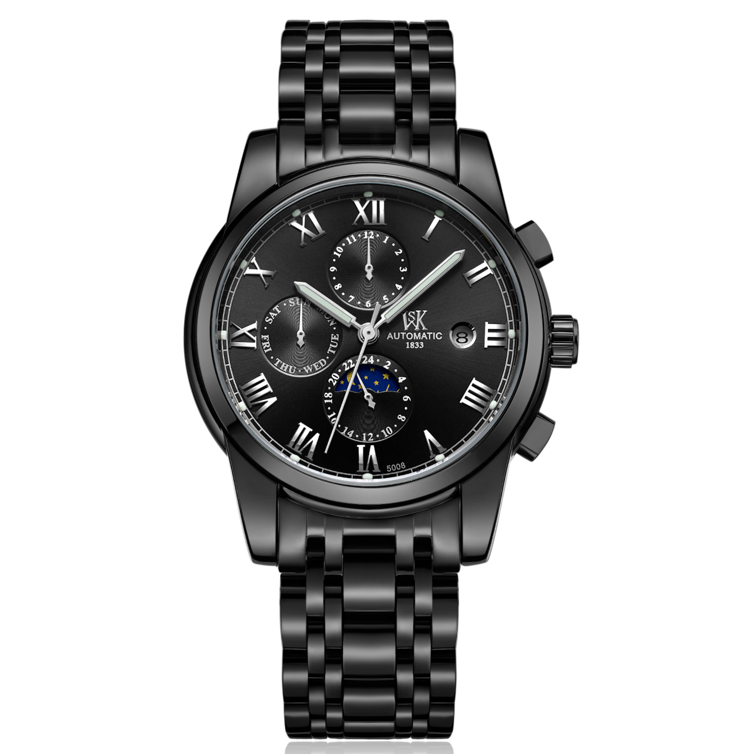 瑞士正品【威斯凯】罗马式全自动商务男士机械表手表男夜光腕表