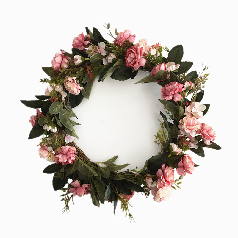 厂家直销 仿真山茶花花环婚礼装饰门环手工编织绢花花环节日装饰