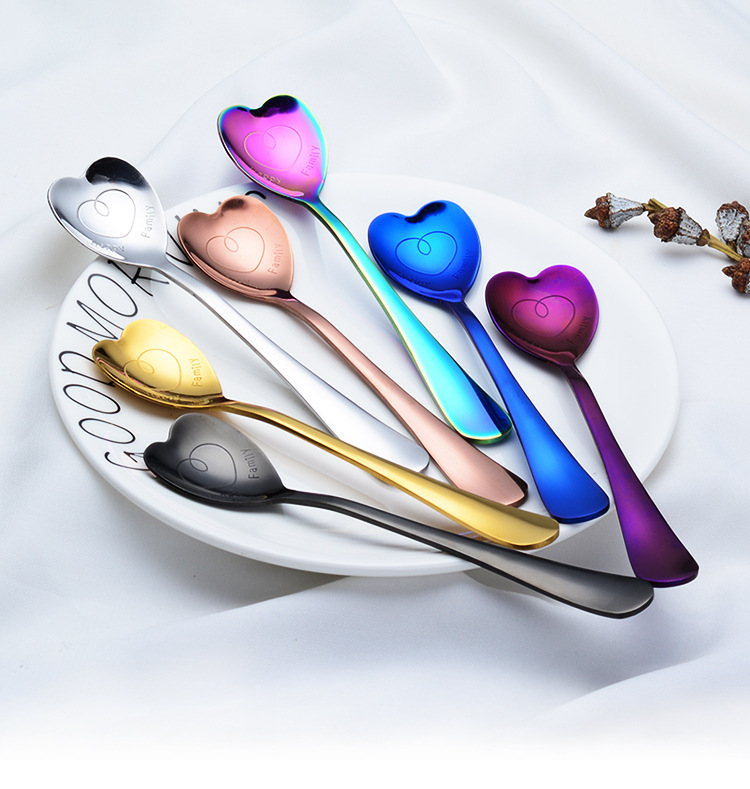 不锈钢爱心勺子创意甜品餐具心形勺1010镀钛多颜色金色婚庆礼品