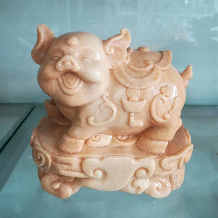 厂家直销石雕猪 大理石晚霞红小猪 汉白玉石雕小猪工艺品摆件