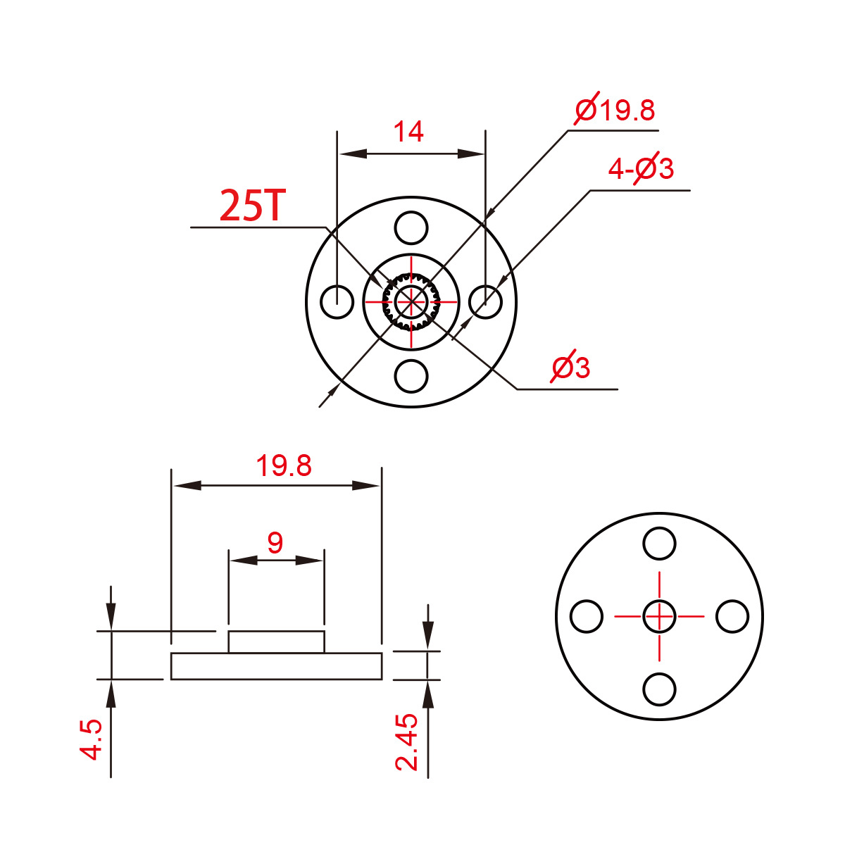 agf奥广飞 hso07 精度铝合金25t机器人标准舵机通用圆形舵盘