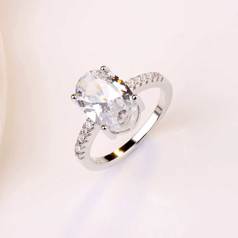 臻荣wish欧美时尚热卖订婚求婚鹅蛋钻戒指 电镀18k白金指环手饰