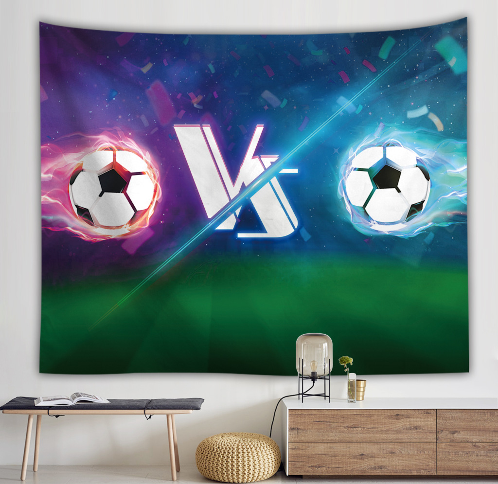 速卖通/亚马逊热卖数码印花2018足球背景墙足球方形挂毯外贸定制