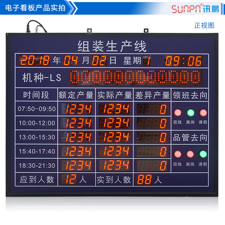 组装生产线时段产量信息汇总显示屏电子管理看板生产数量监控系统