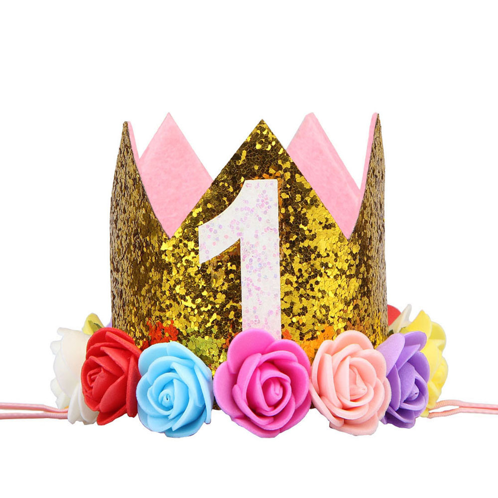 批发欧美儿童花皇冠数字发带宝宝生日派对表演写真头饰头带现货