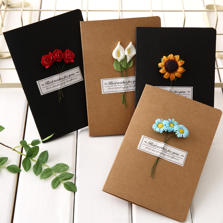 Yue Lu Creative Dried Flowers Greeting Card Festival Company Activity Flower Shop Gift Greeting Card Kraft Paper Retro Literary Style Card