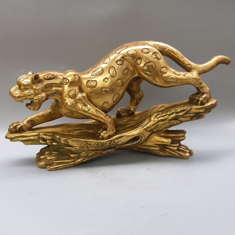 厂家直供纯铜金钱豹 下山豹 铜豹子 动物工艺品居家办公雕塑摆件
