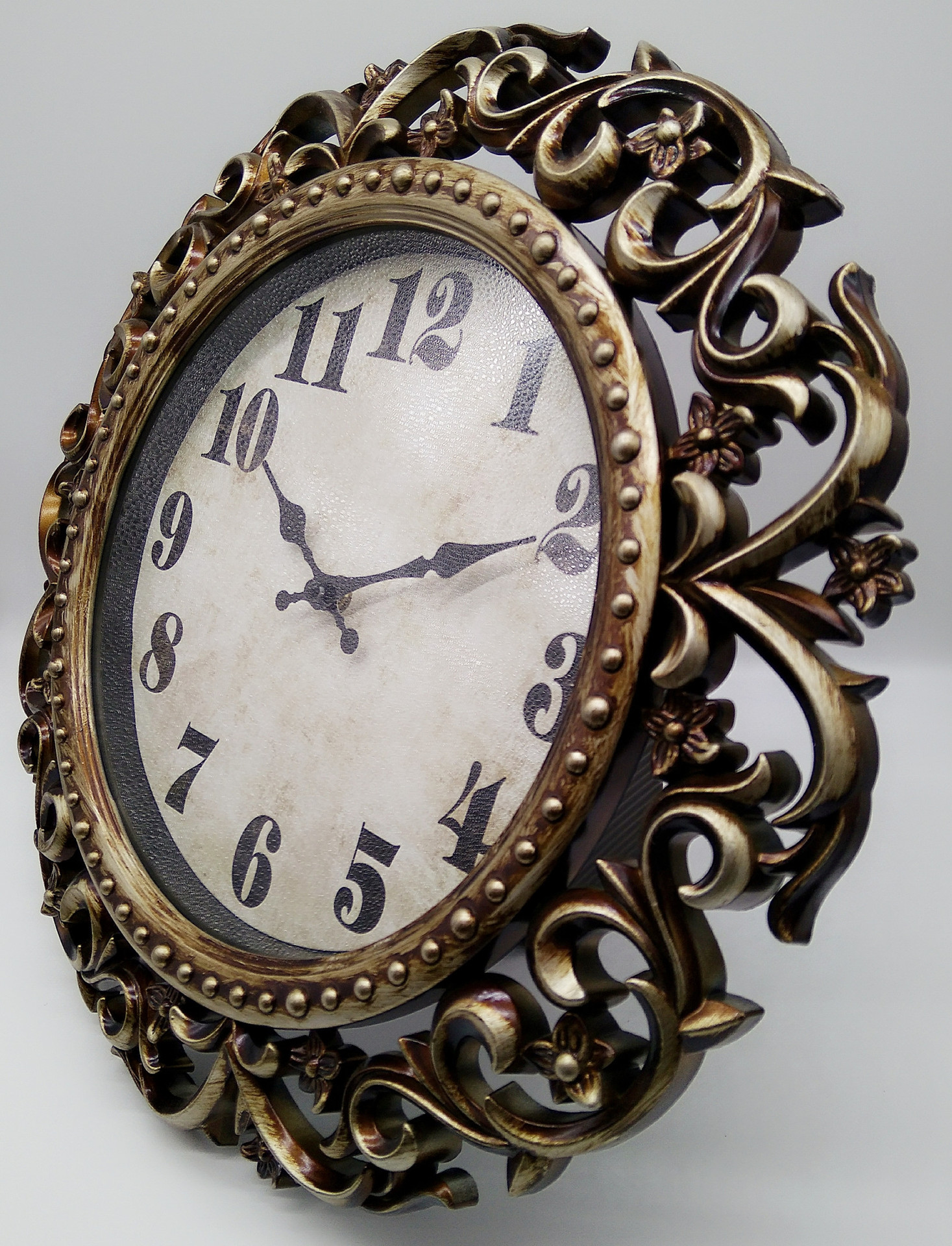 欧式复古时尚精美挂钟15寸客厅钟表创意壁钟花型装饰石钟厂家定制