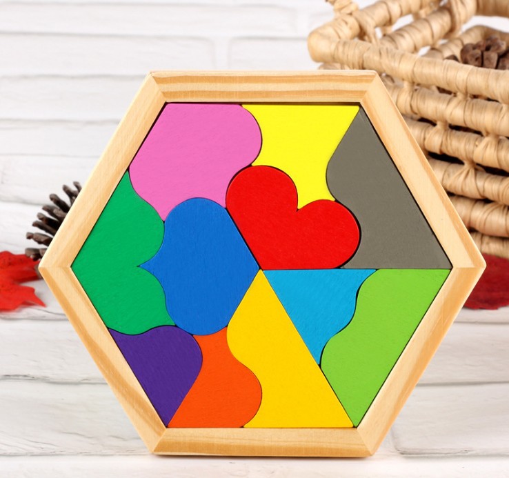 益智儿童智慧拼图拼板心形十一块早教形状认知伤脑筋木制玩具巧板