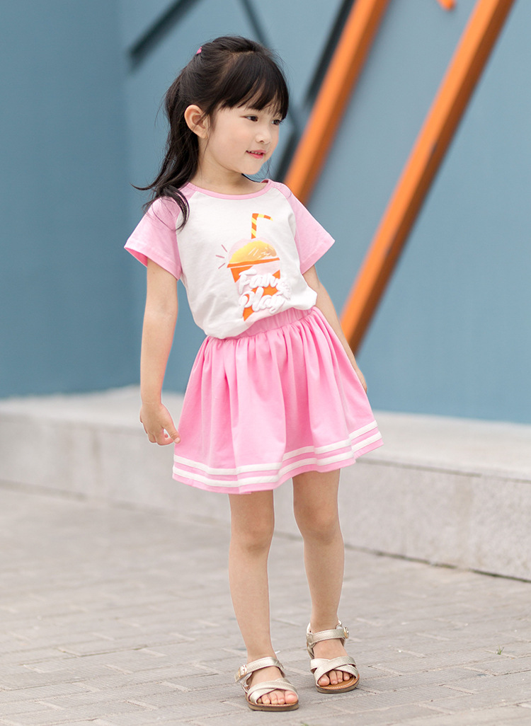 2018夏装新款女童双杠运动风裙裤宝宝莫代尔平角裤假两件半裙1112