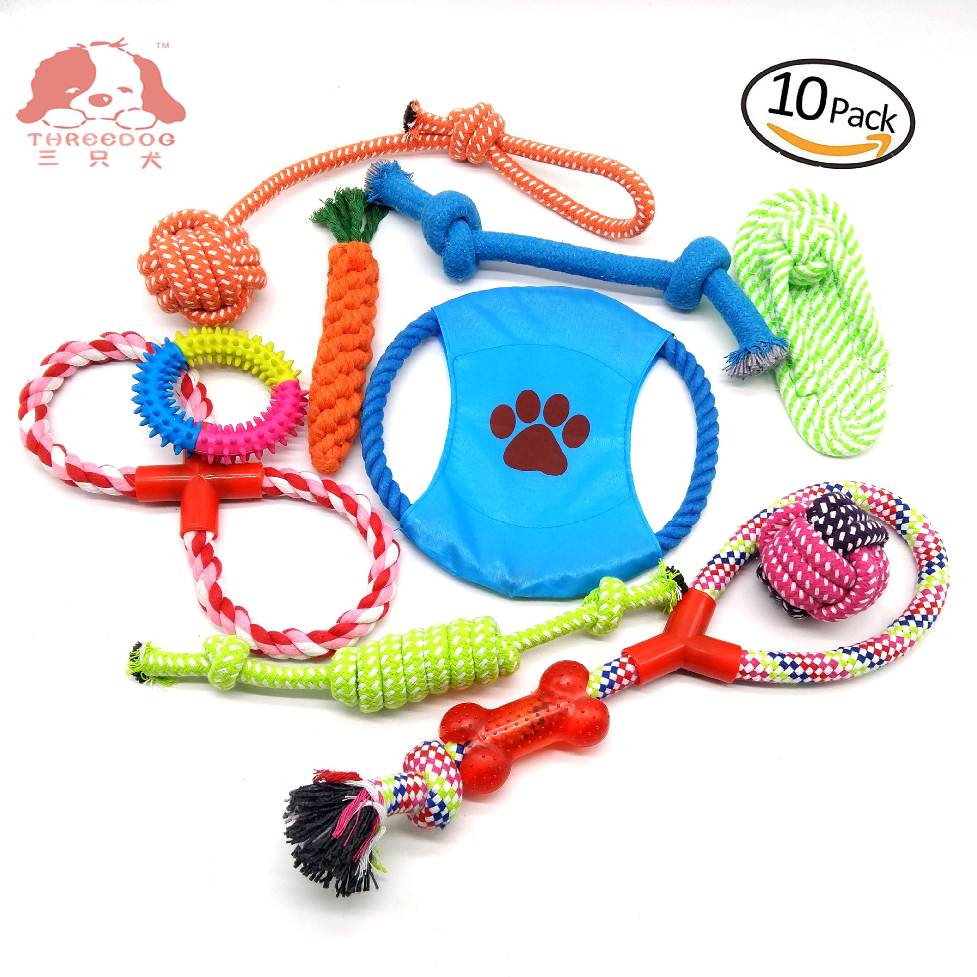 2022 New Amazon Pet Toy Factory Supply Combination Set Cotton Rope Toys Pet Frisbee Ball Molar