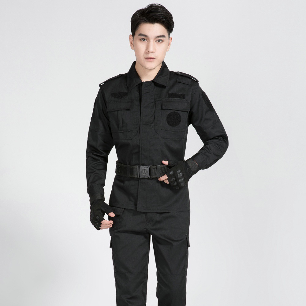 新款作训服套装秋冬斜纹耐磨特勤黑色保安防静电劳保工作服男冬装
