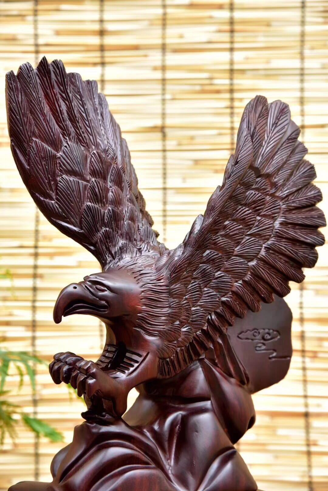 黑檀木雕老鹰大展宏图摆件实木大鹏展翅客厅雄鹰工艺品红木质动物