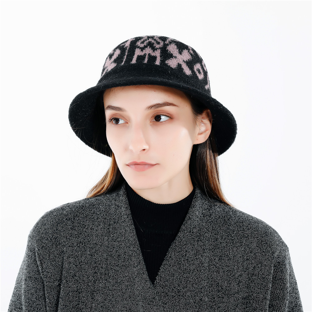 2018韩版时尚学生小清新几何图案毛毡渔夫帽出行百搭帽子女