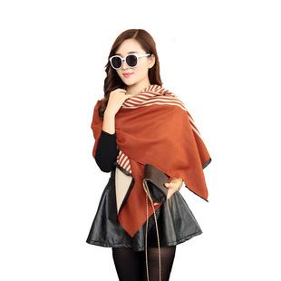 ftm韩版棉质女式围巾大披肩斗篷两用 秋冬款超大加厚条纹大长巾