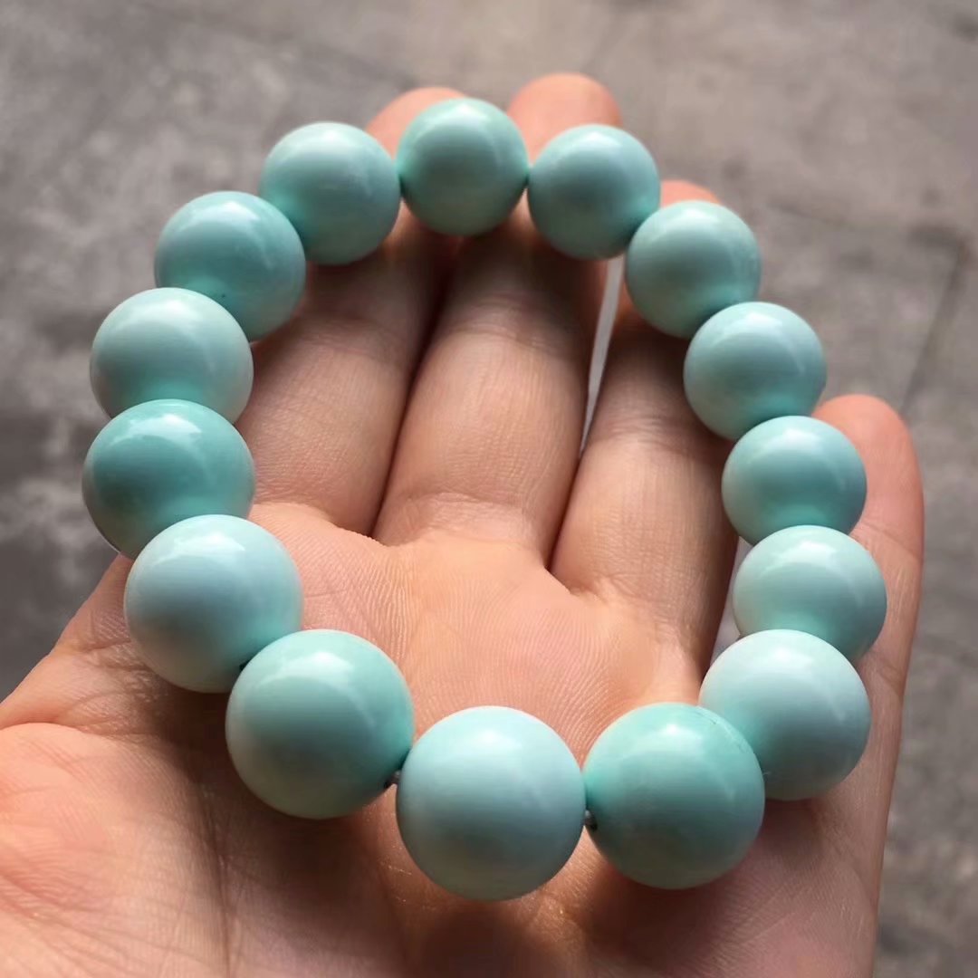 精品原矿高瓷919果冻料圆珠手串14mm一窝子料 无优化绿松石批发