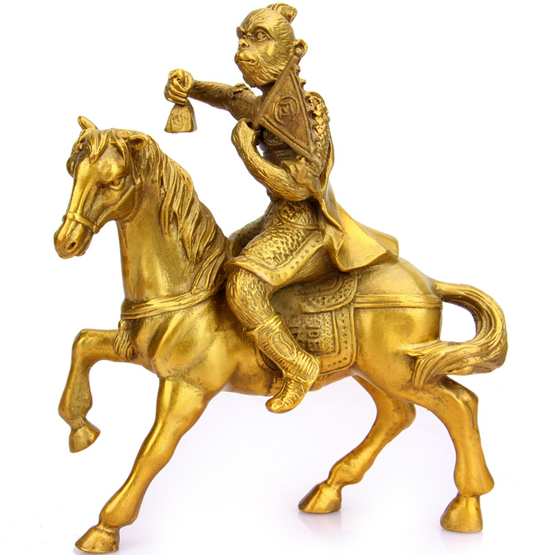 纯铜大号小号手持令旗马上封侯十二生肖铜马铜猴家居饰品摆件