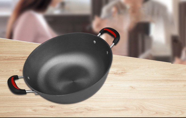 郏县铁锅 厂家批发生铁锅双耳平底炖锅 老式铸铁锅燃气电磁炉适用