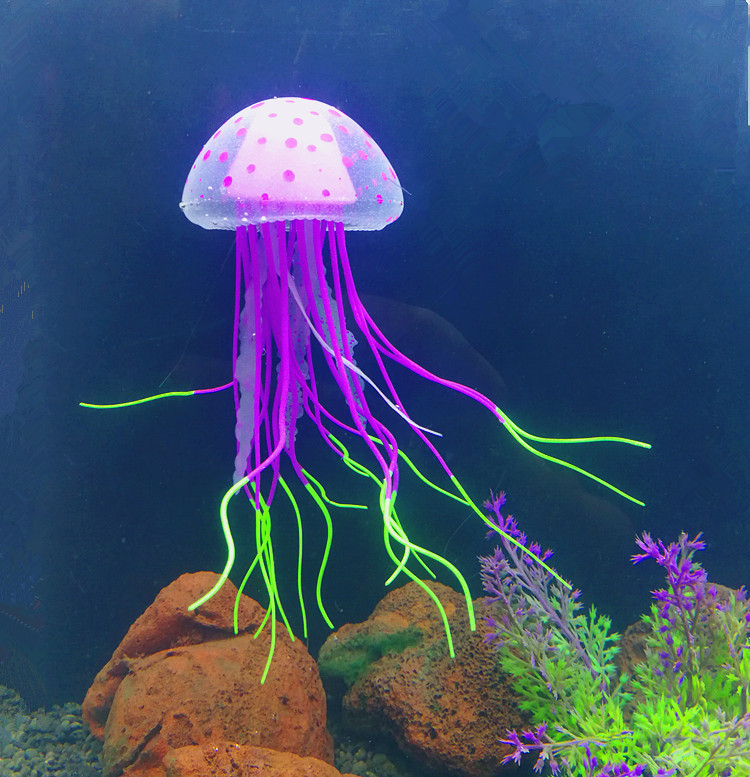 直销鱼缸装饰品海月夜光仿真水母批发硅胶荧光假鱼水族箱造景小号