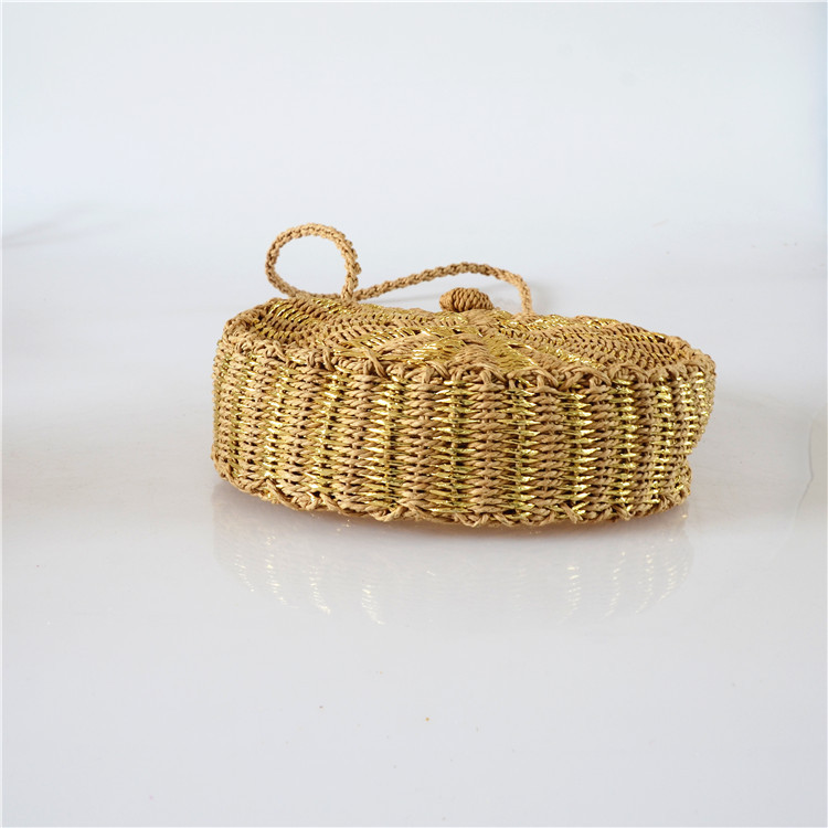 新款时尚草编包腰鼓包女包百搭休闲编织包藤编包圆形草编包
