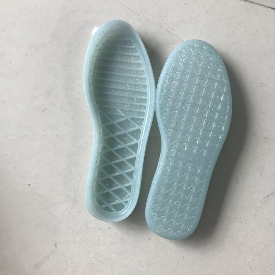 新款透明rb橡胶鞋底女款时尚休闲橡胶带亮片平跟鞋底35-39