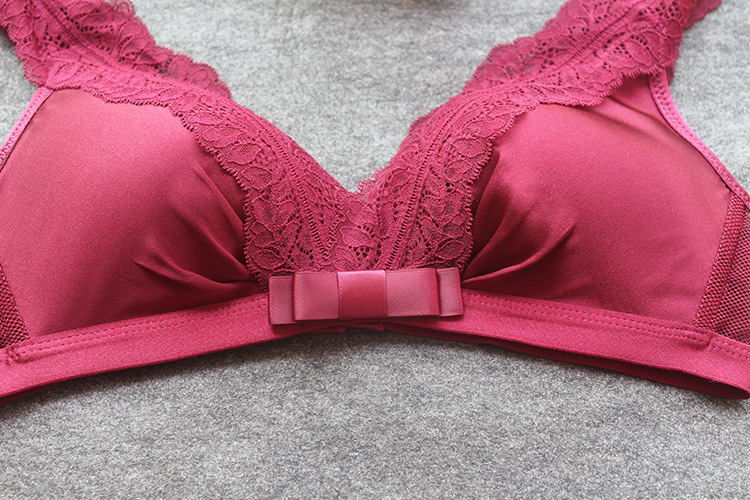 新品高档真丝文胸无钢圈薄款桑蚕丝胸罩蕾丝边聚拢调整型舒适内衣