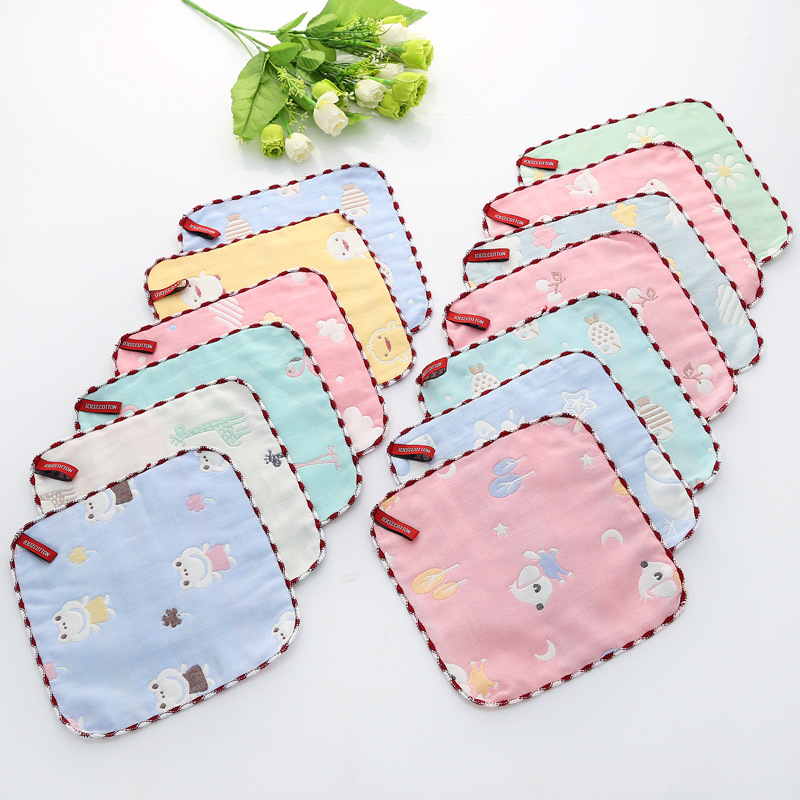 Pure Cotton Hand Towel Six-Layer Small Tower Kindergarten Hand Towel Gauze Handkerchief Full-Cotton Kerchief Saliva Towel Wholesale