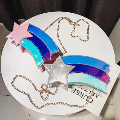 时尚炫彩镭射流星彩虹造型小包包新款欧美个性单肩斜挎链条包批发