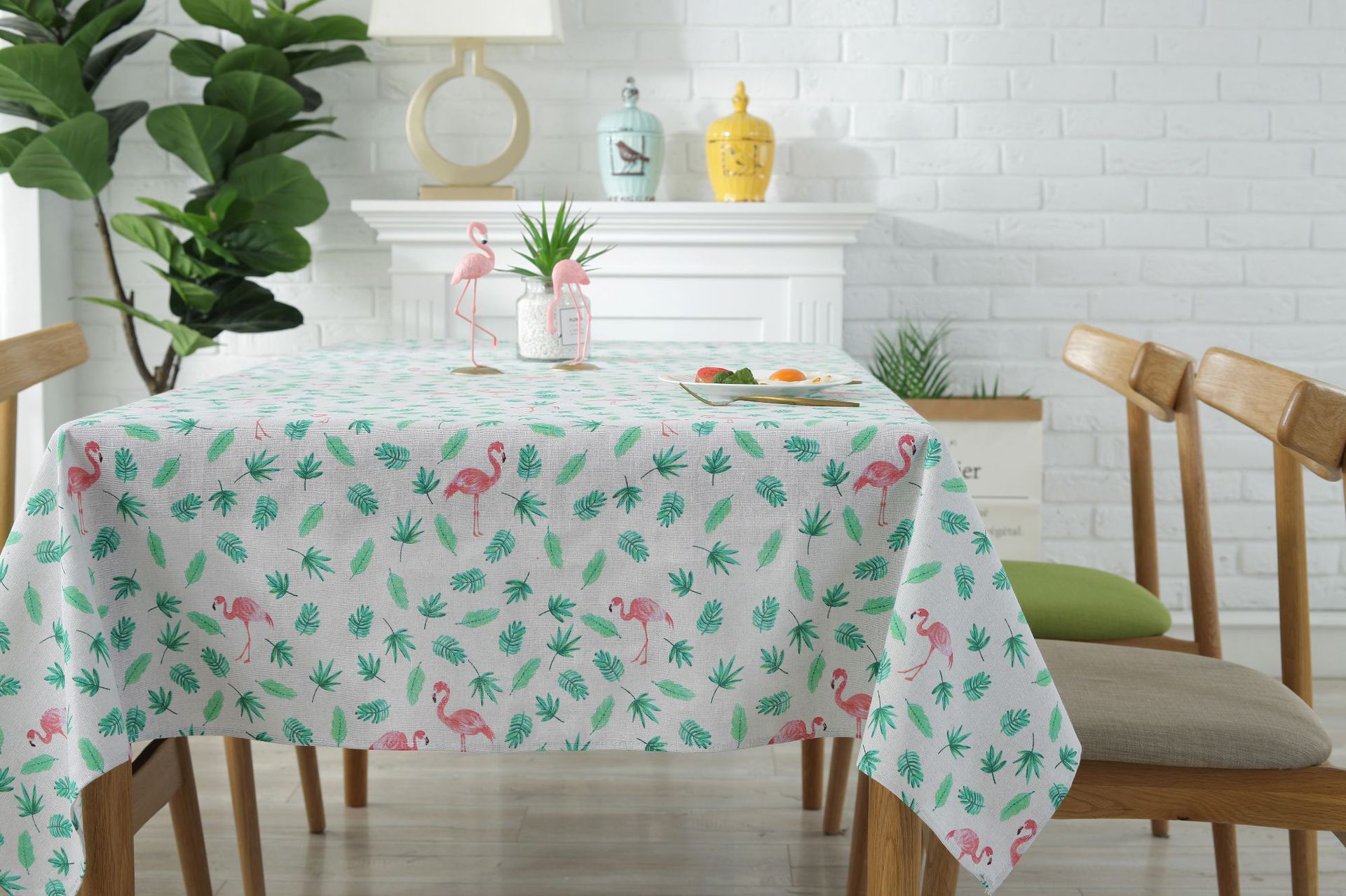 小清新枫叶火烈鸟棉麻桌布 台布日韩风印花餐桌布装饰拍摄背景布