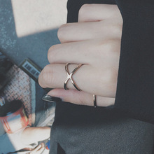 新款韩版镂空交叉X字时尚食指指环戒指 日韩百搭钛钢镀玫瑰金饰品