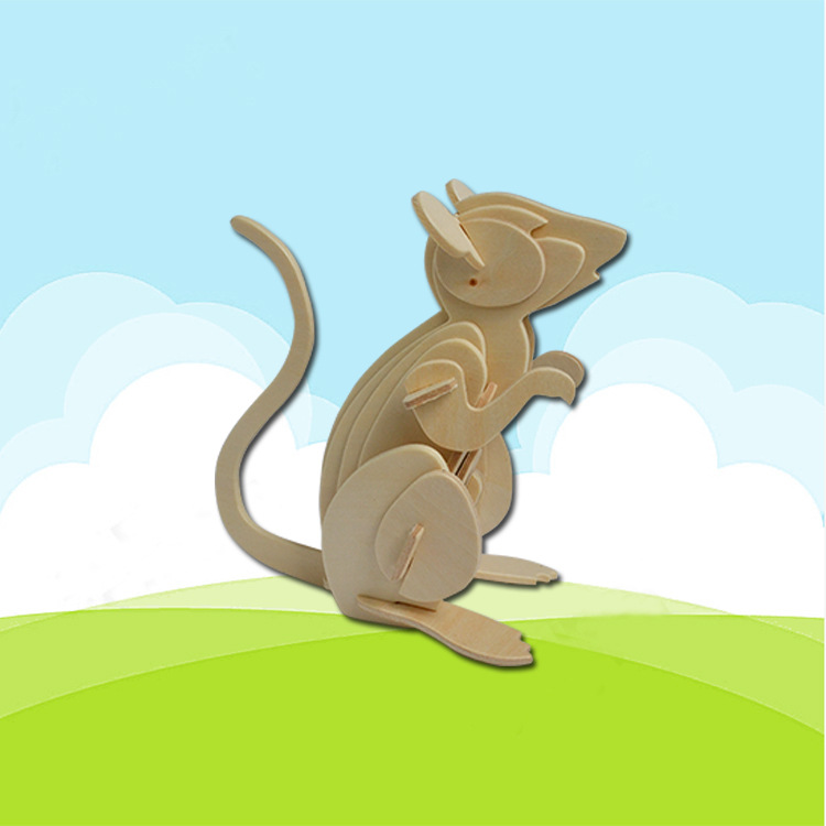 厂家促销3d木制立体拼图拼板 手工diy老鼠仿真模型 地摊热卖货源