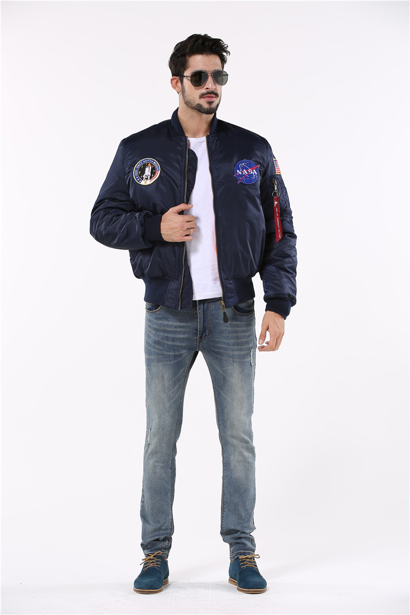 nasa秋冬季加厚空军棒球服ma-1飞行员夹克刺绣徽章男外套潮情侣