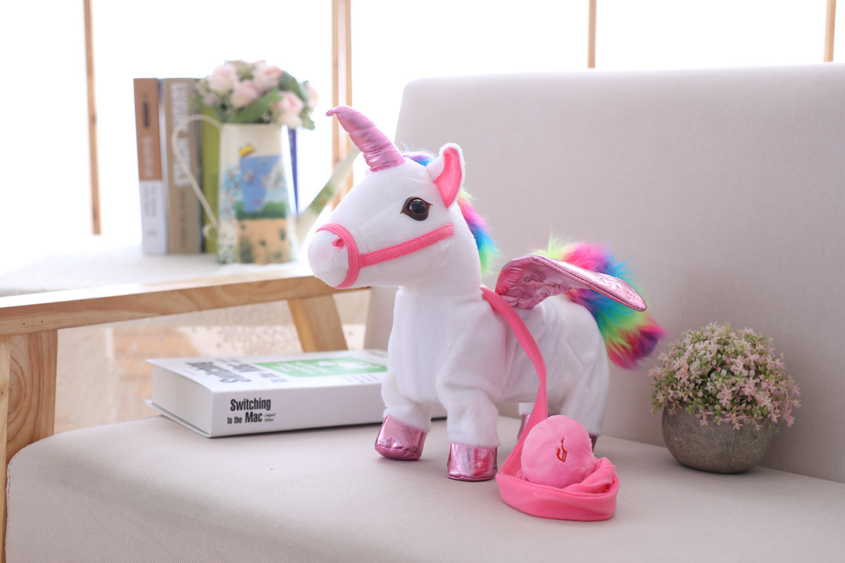 ins独角兽牵绳飞马公仔会走路唱歌的电动小马毛绒玩具送儿童礼物