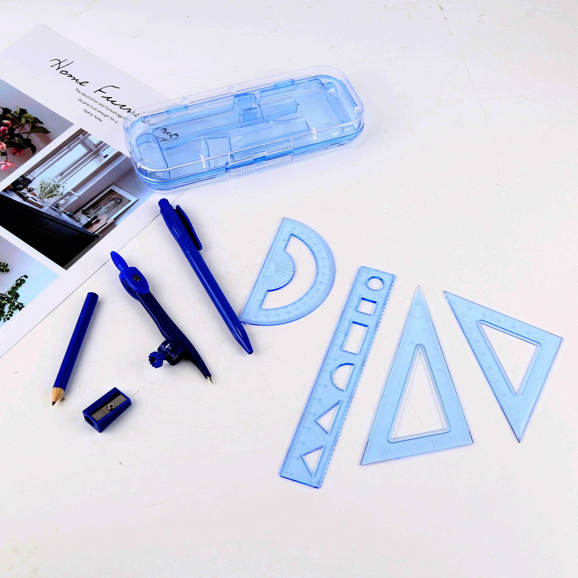 学生用作图制图工具尺子 多功能绘图圆规尺子套装 工程技术圆规