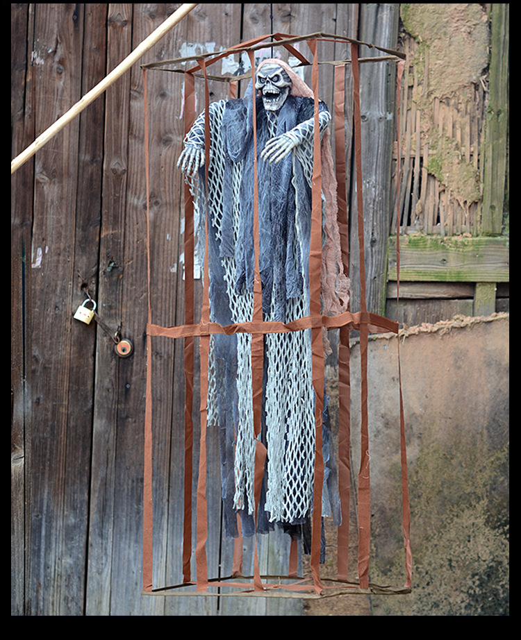 万圣节装饰品声控大吊鬼牢笼白衣鬼囚笼恐怖吓人鬼屋场景布置道具