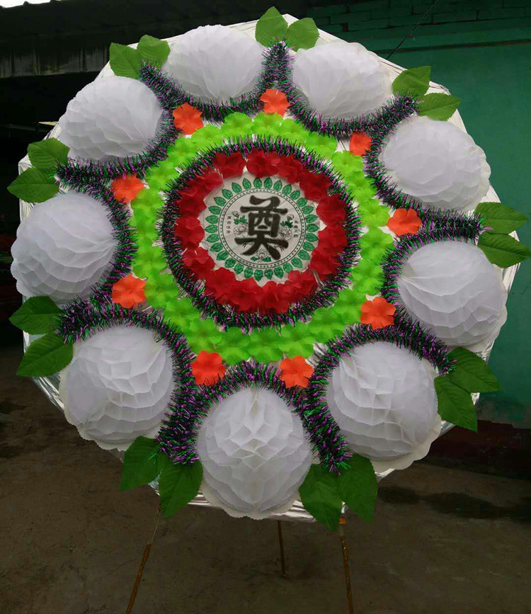 8米清明祭祀折叠花圈白事用品 纸花殡葬大全布伞圈丧葬用品