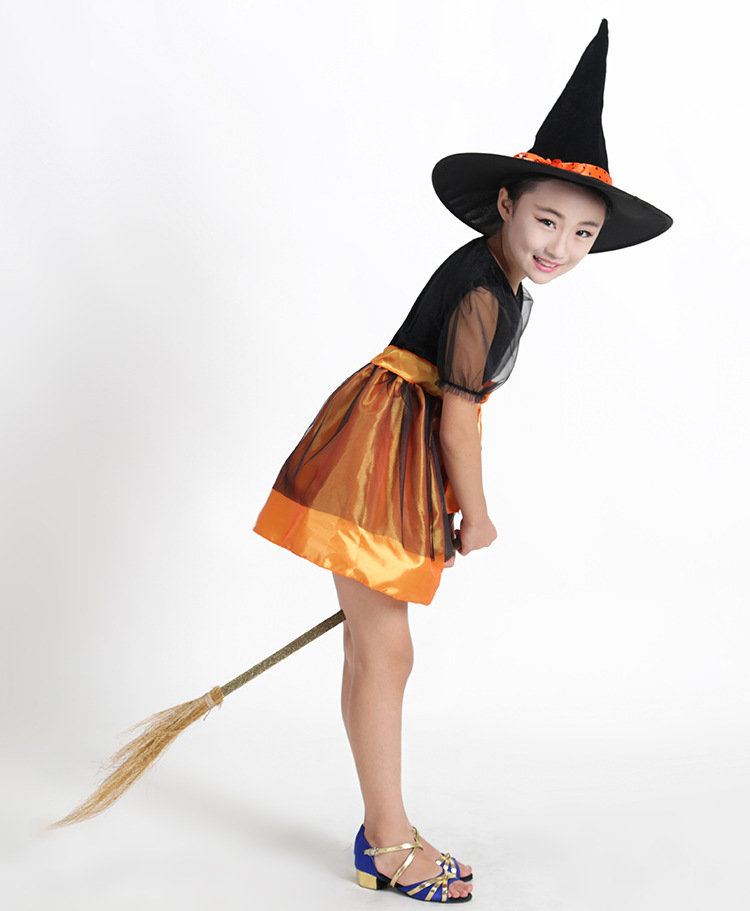 万圣节儿童服装小女巫cos化妆舞会角色扮演南瓜服淘气橘色小女巫