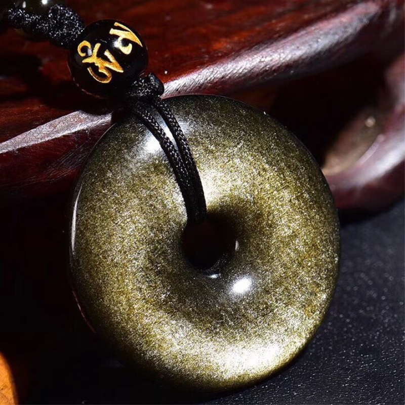 天然金曜石平安扣吊坠 男女款金曜石圈平安扣挂坠项坠批发