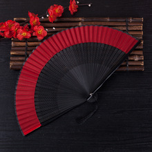 烤漆大红色喜庆扇子折扇中国风女式古风古典舞蹈扇工艺扇旗袍配扇