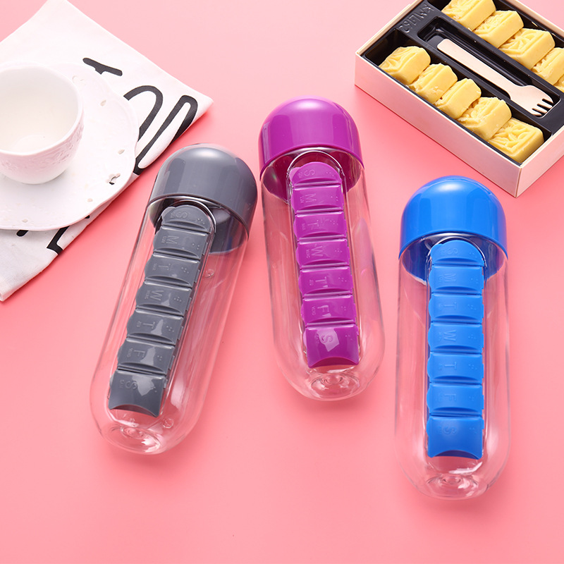 Msmk 7 Days Pill Box Water Cup Capsule Cup Removable Pill Cup Plastic Cup 700ml Scented Tea Making Water Cup