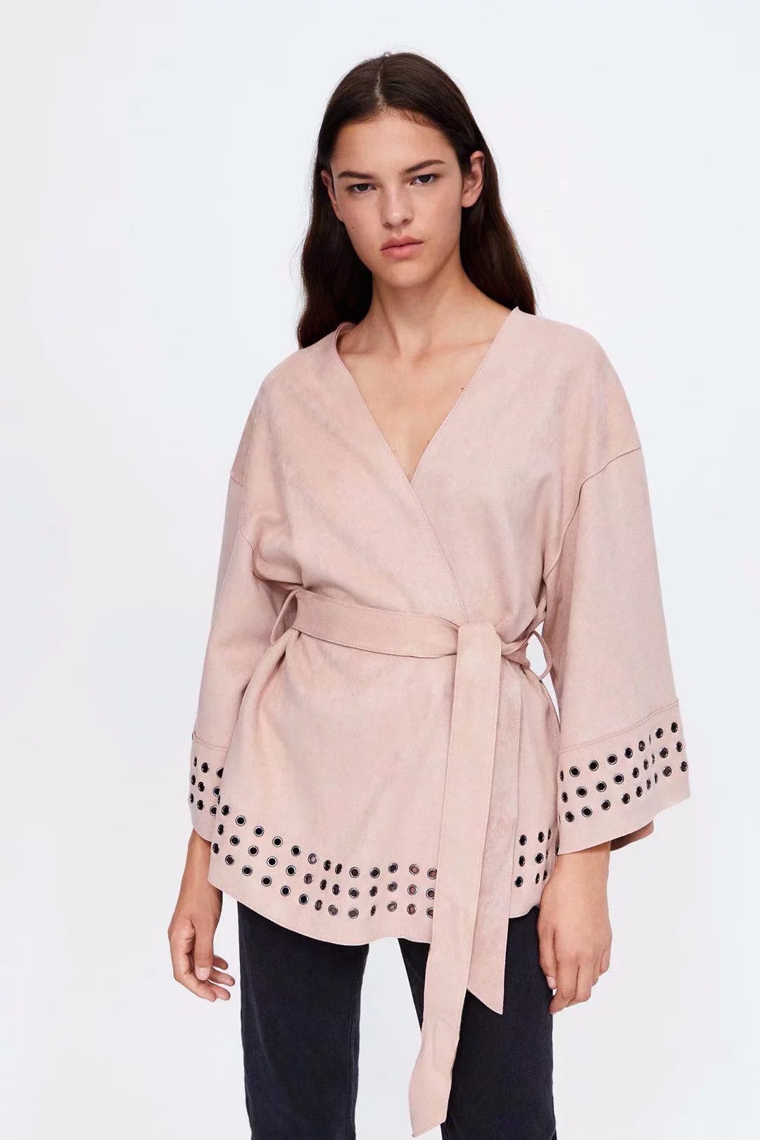 z0910u14秋季新品欧美款铆钉交叉收腰外套 9022