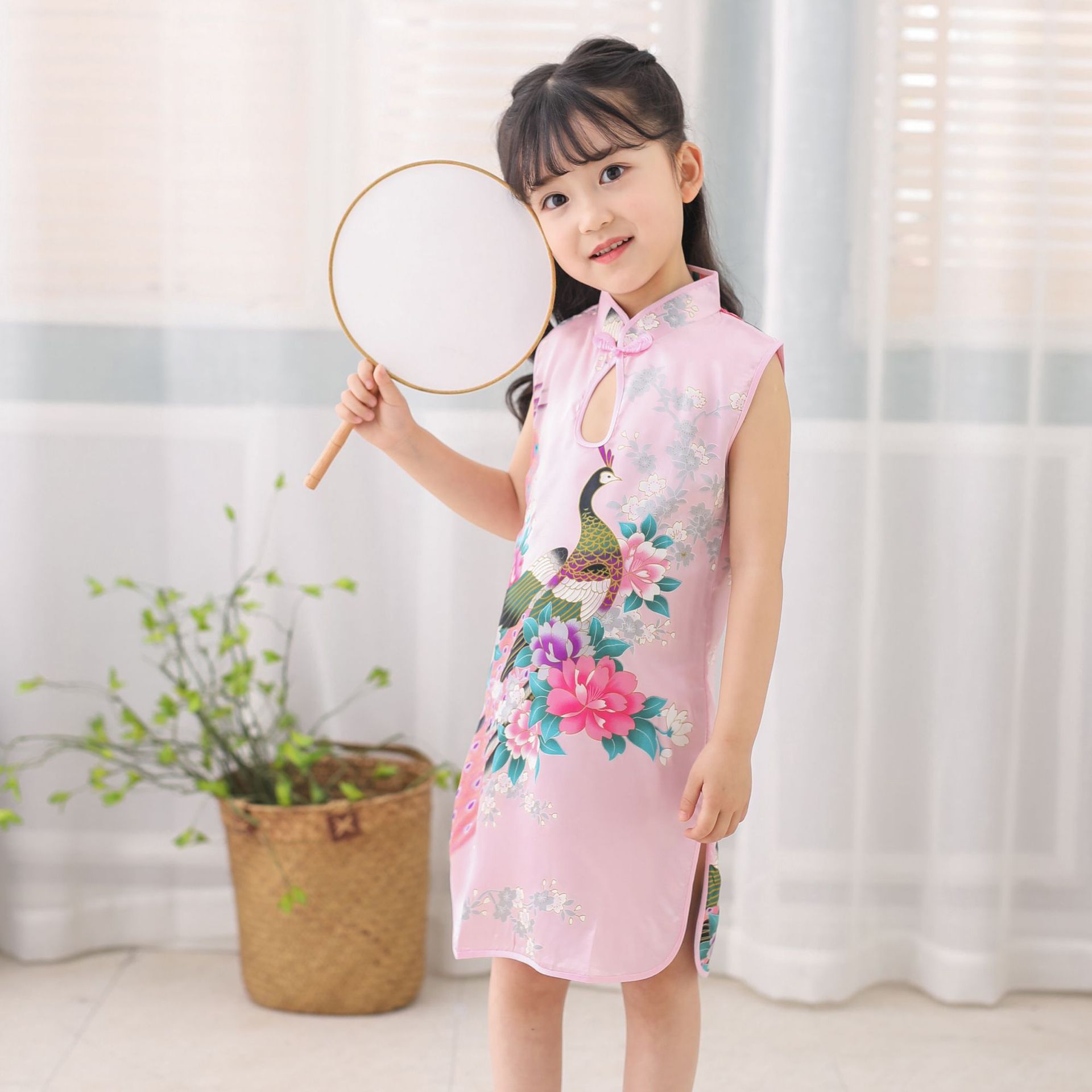 女童旗袍 儿童古装连衣裙中国风童装宝宝裙子丝绸立领水滴无袖
