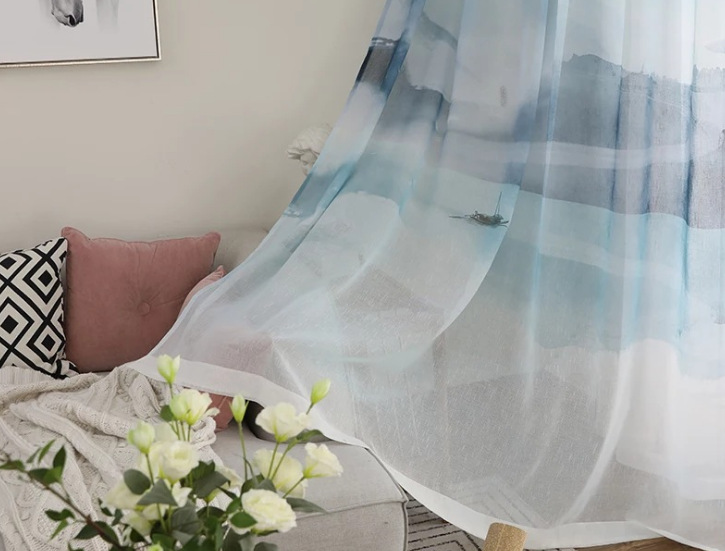 定制新中式透景纱屏画半透明银uv微喷画屏风纱画喷绘纱屏风隔断