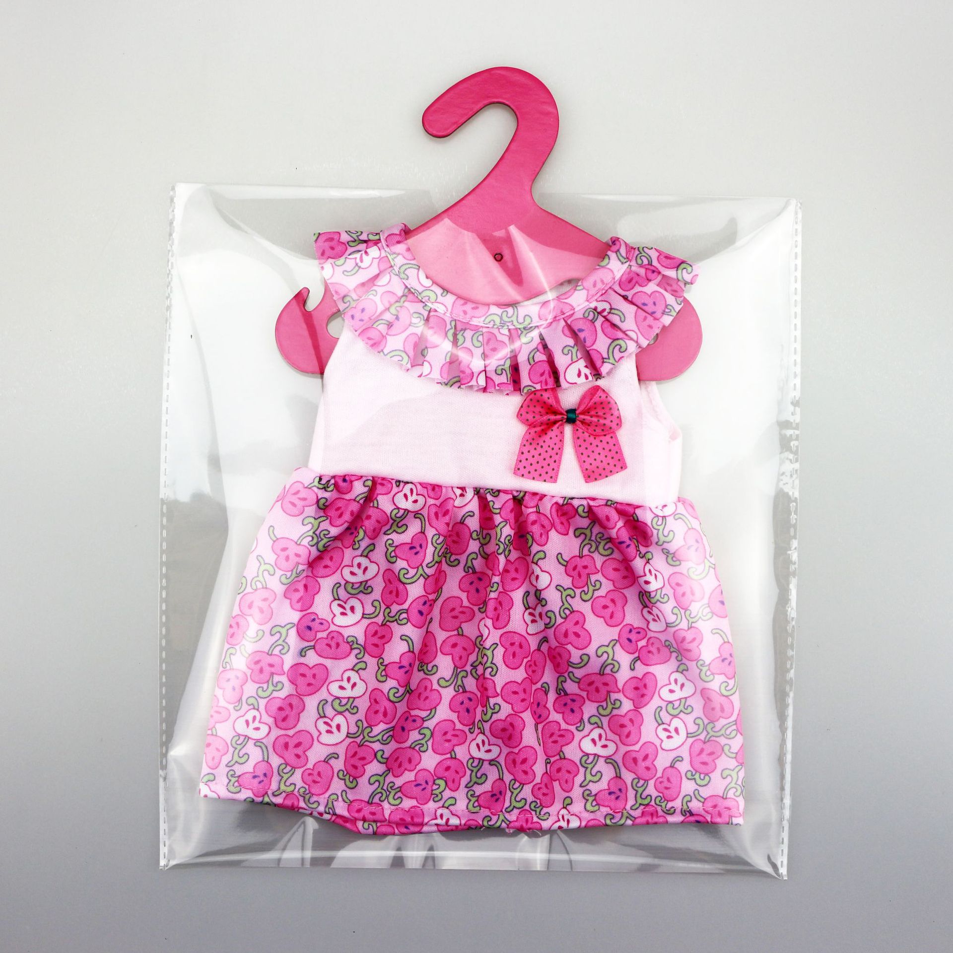 跨境厂家18寸美国女孩娃娃衣服夏芙公仔连衣裙夏季薄款粉红围领裙