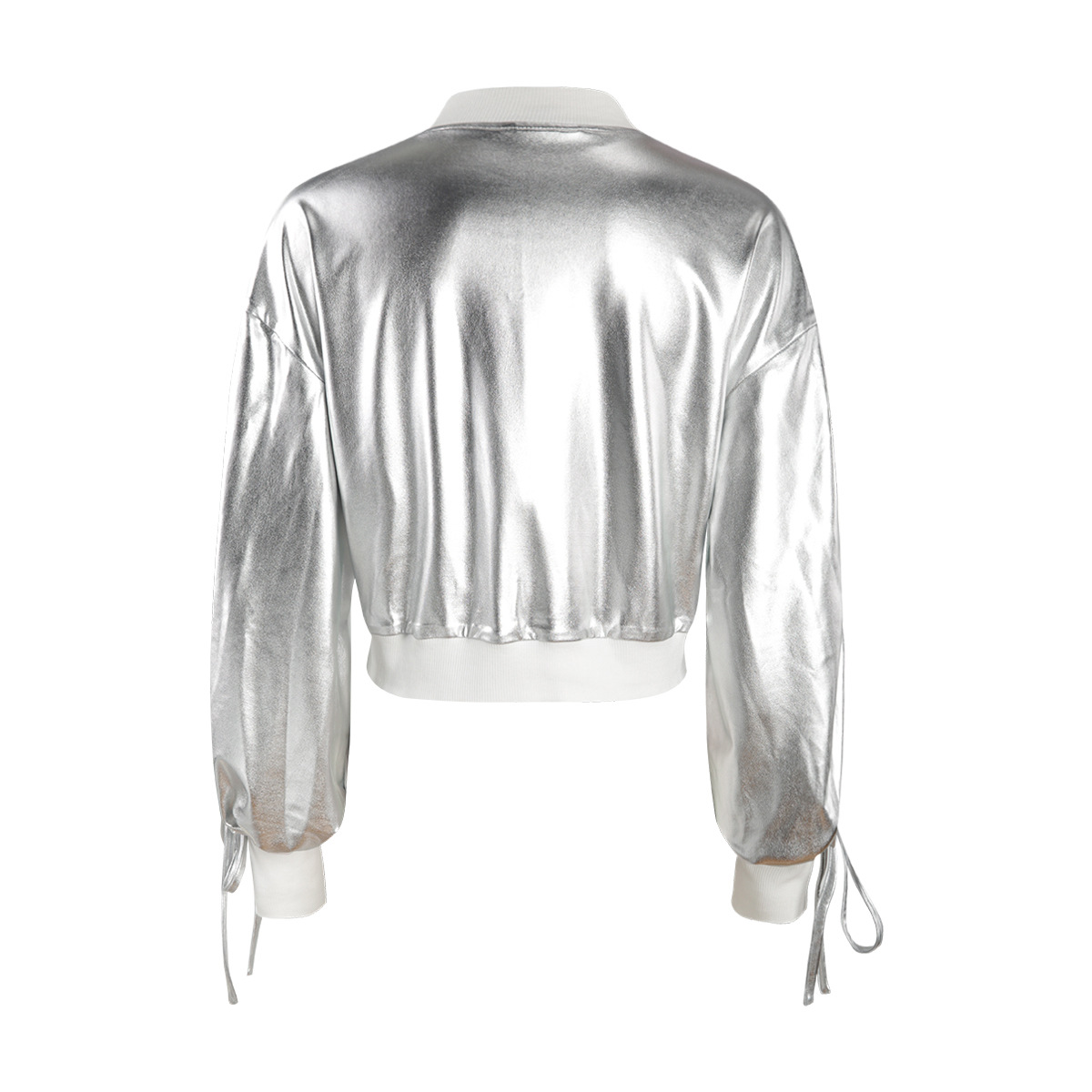 亚马逊热销款欧美街头ins风银色上衣系带抽绳宽松潮牌夹克女外套