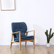 现代简约红橡木休闲椅客厅纯实木单人韩式布艺小沙发